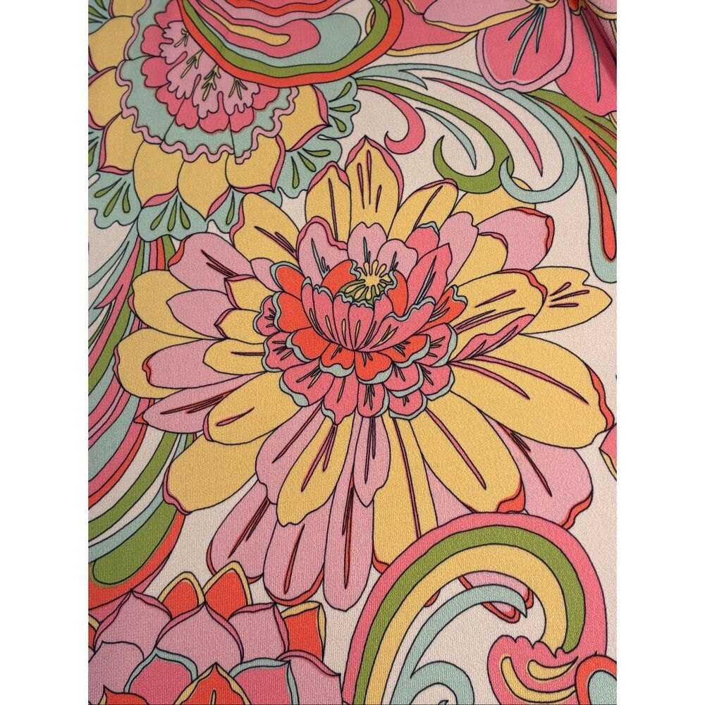 The Boston Proper Wide Leg Resort Palazzo Pants Pink Mod 60s Flowers Summer Size - Picture 2 of 5
